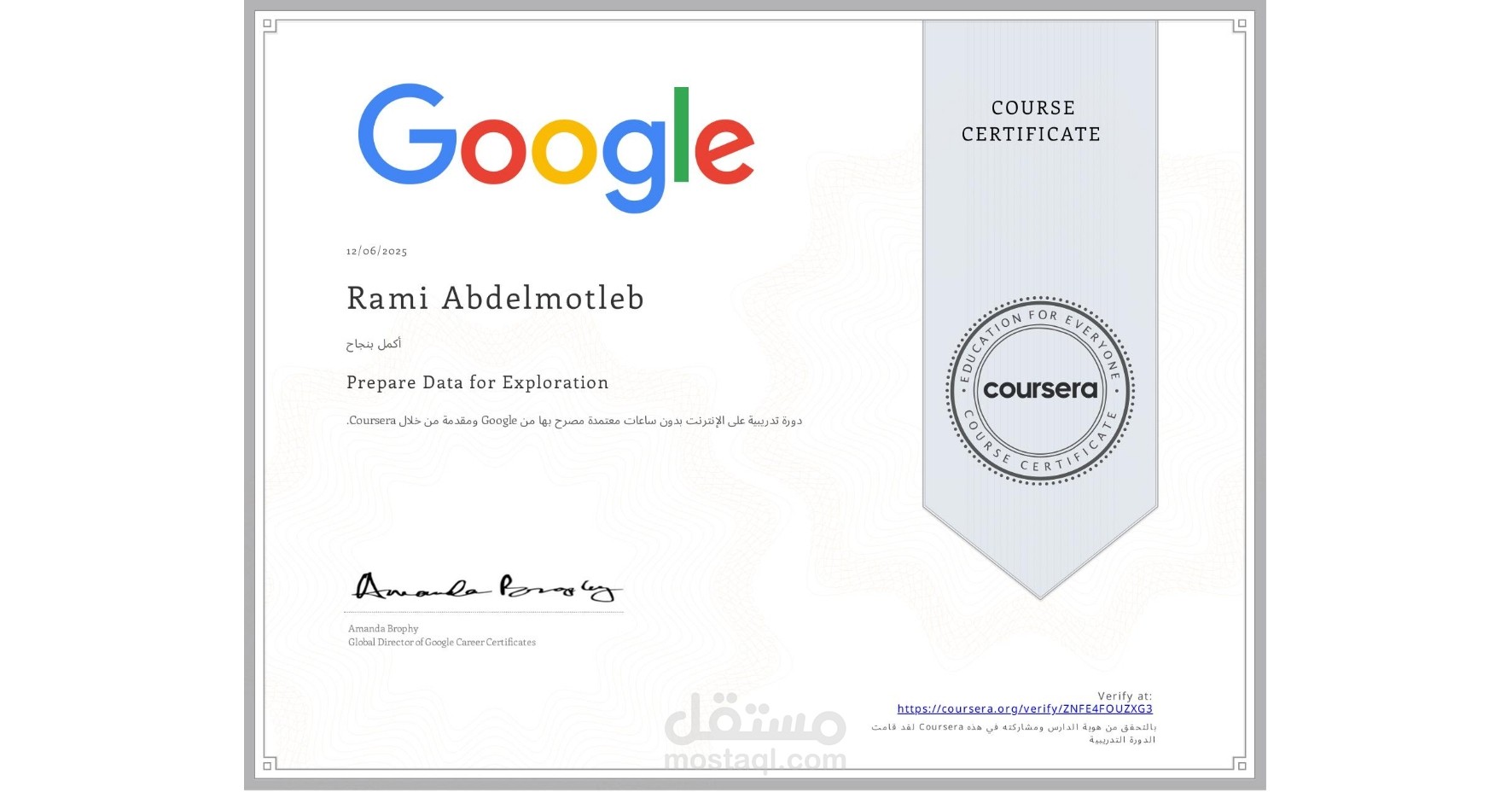 شهادة Foundations of Digital Marketing & E-commerce من Google