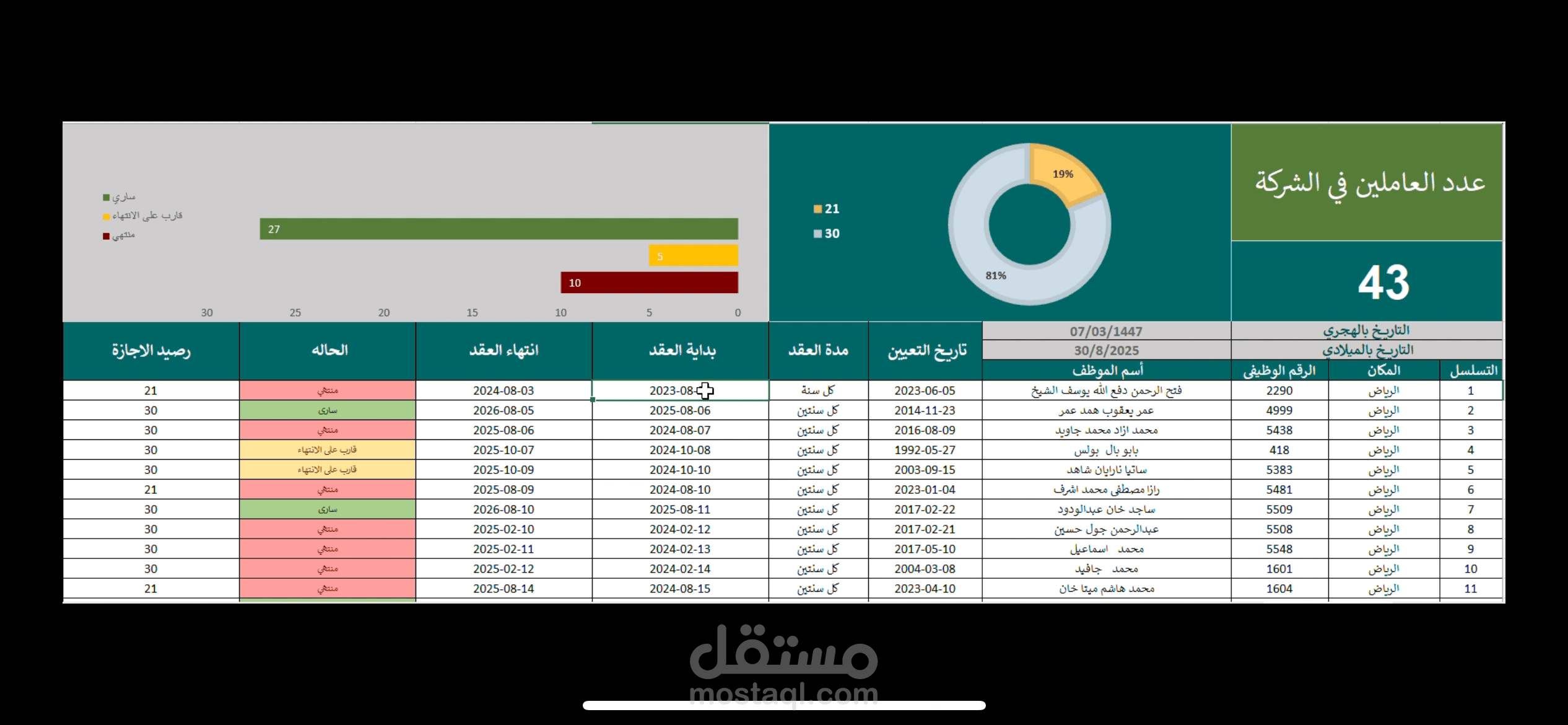 مهارات الاكسل في تنظيم عمليات الموارد البشرية