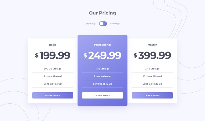 Pricing Options Page