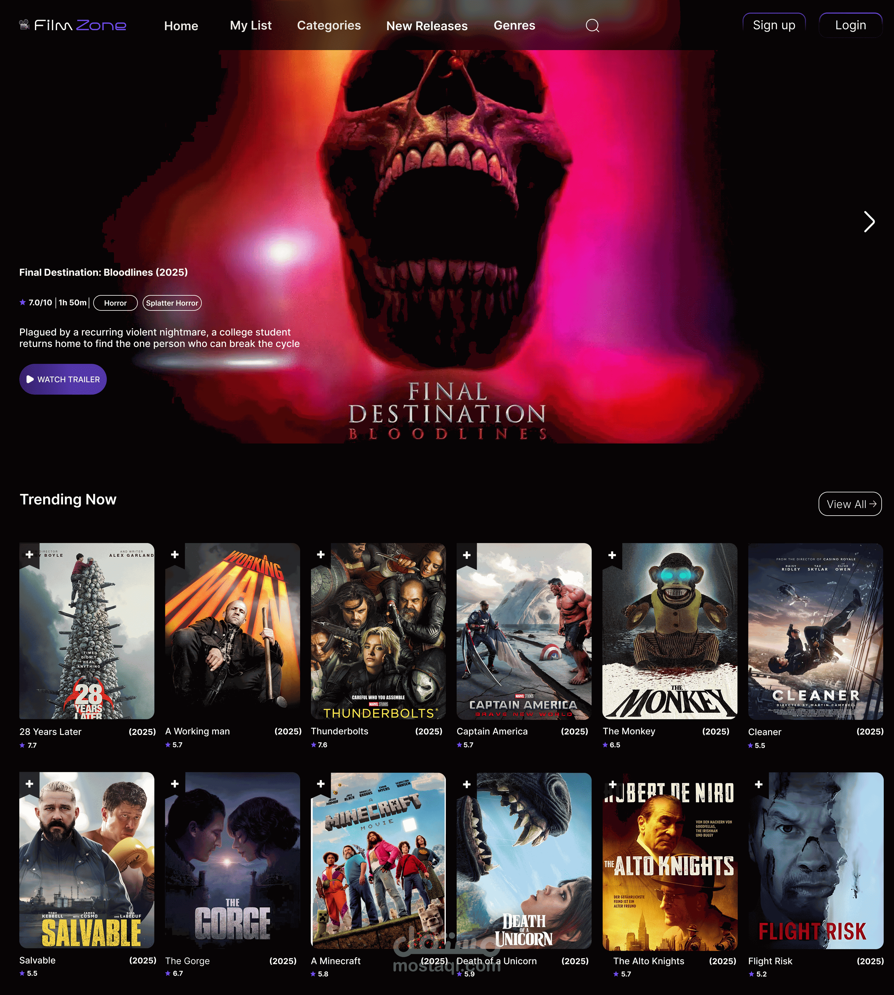 Film Zone – تصميم الصفحة الرئيسية لموقع أفلام عصري