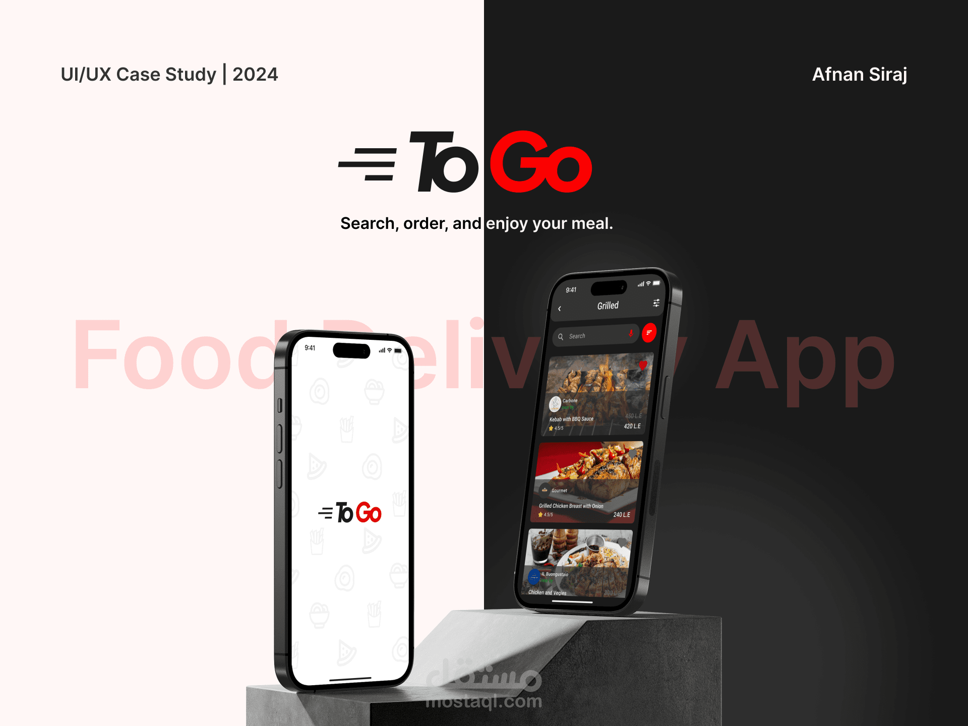 تطبيق توصيل طعام بالوضع النهاري والليلي (Food Delivery App with Light/Dark Mode)