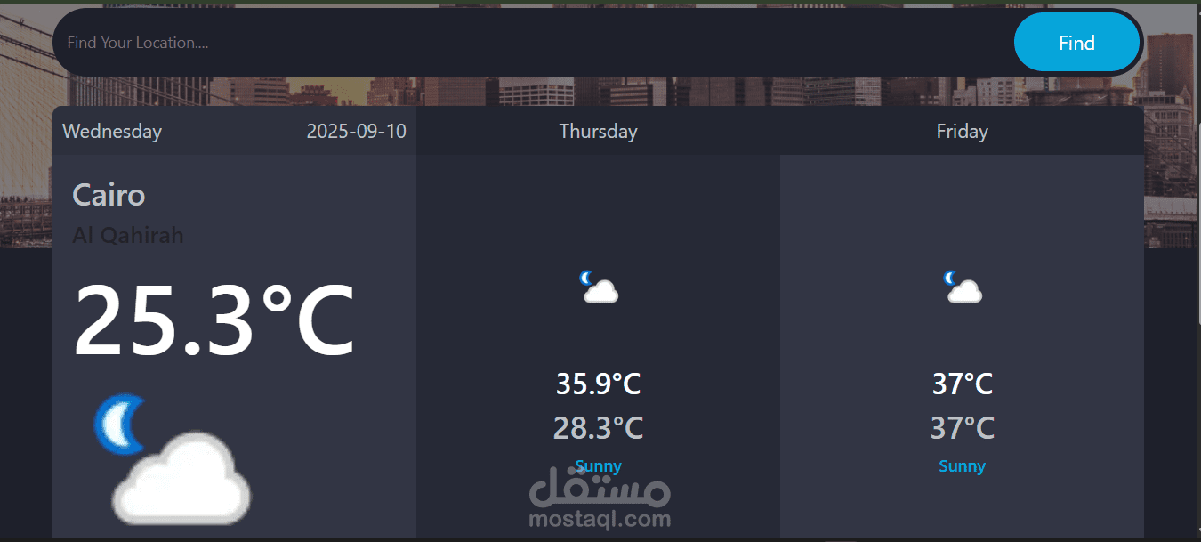 موقع لمعرفة درجة الطقس بأستخدام (html,css , javascript ,api)