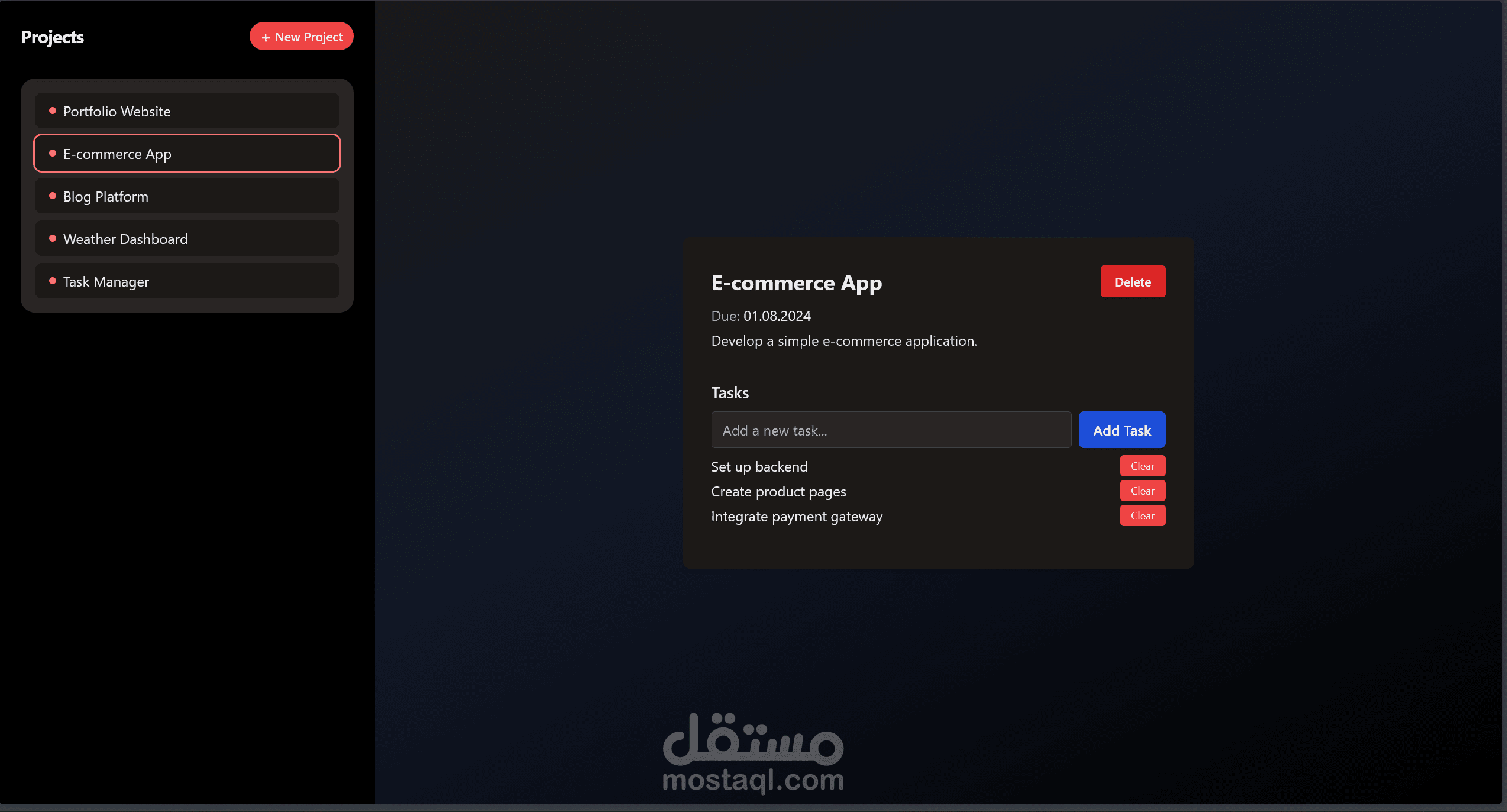 React Project & Task Manager