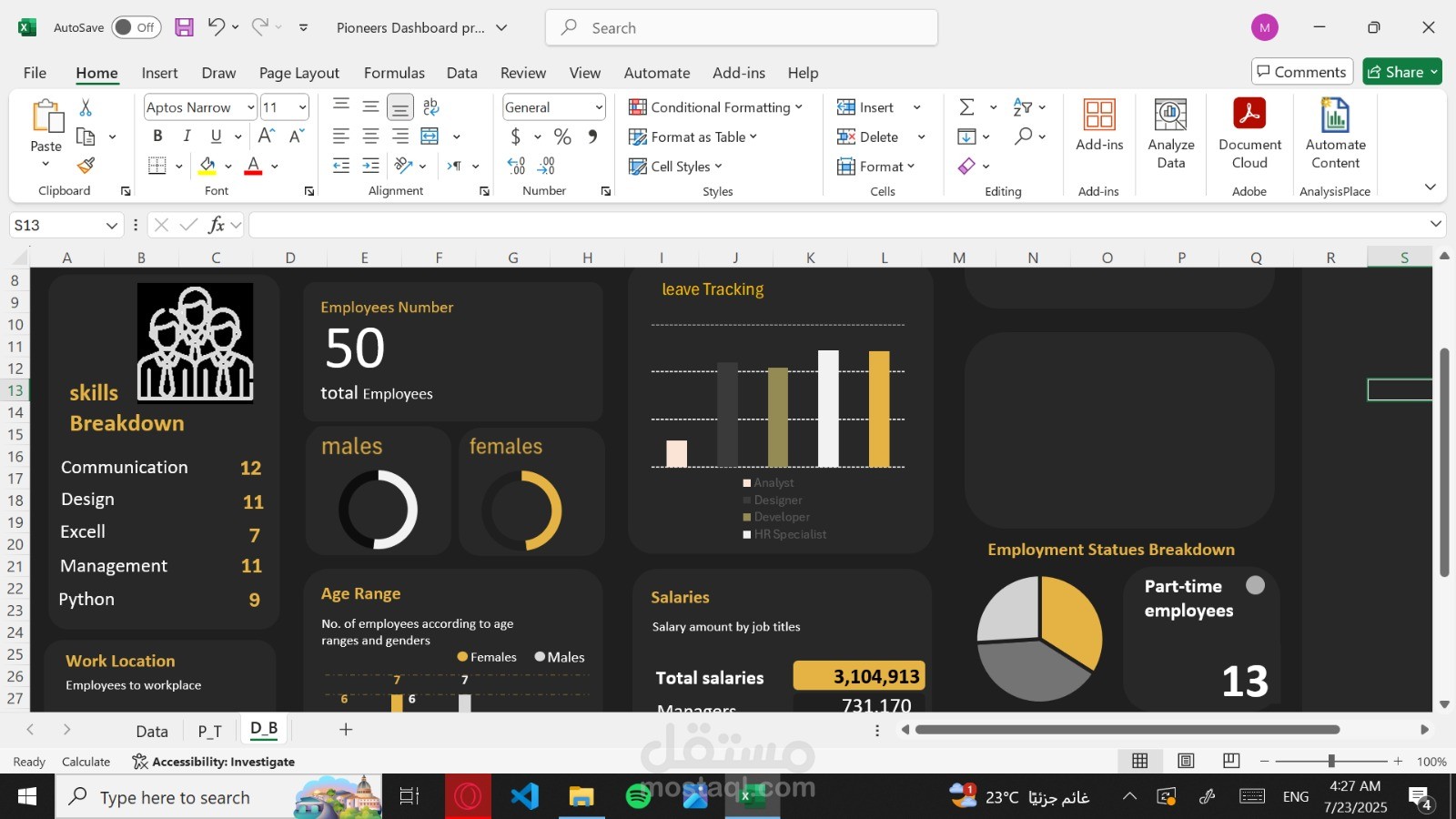 Excel data dashboard