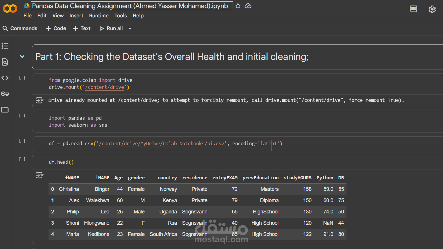 Pandas Data Cleaning Assignment