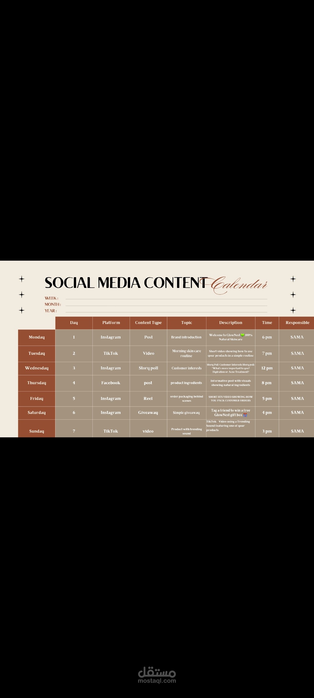 Month Social Media Content Calendar for a Skincare Brand