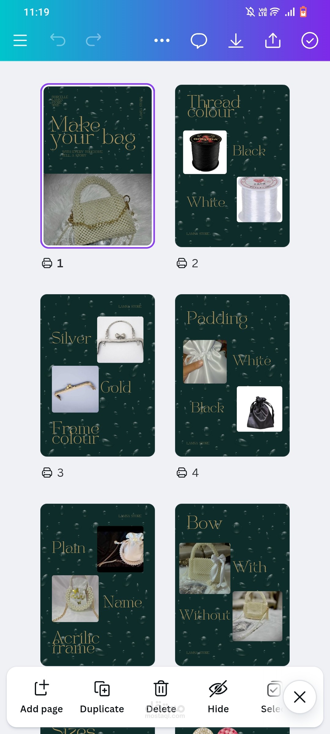 A catalogue to customise handmade bags