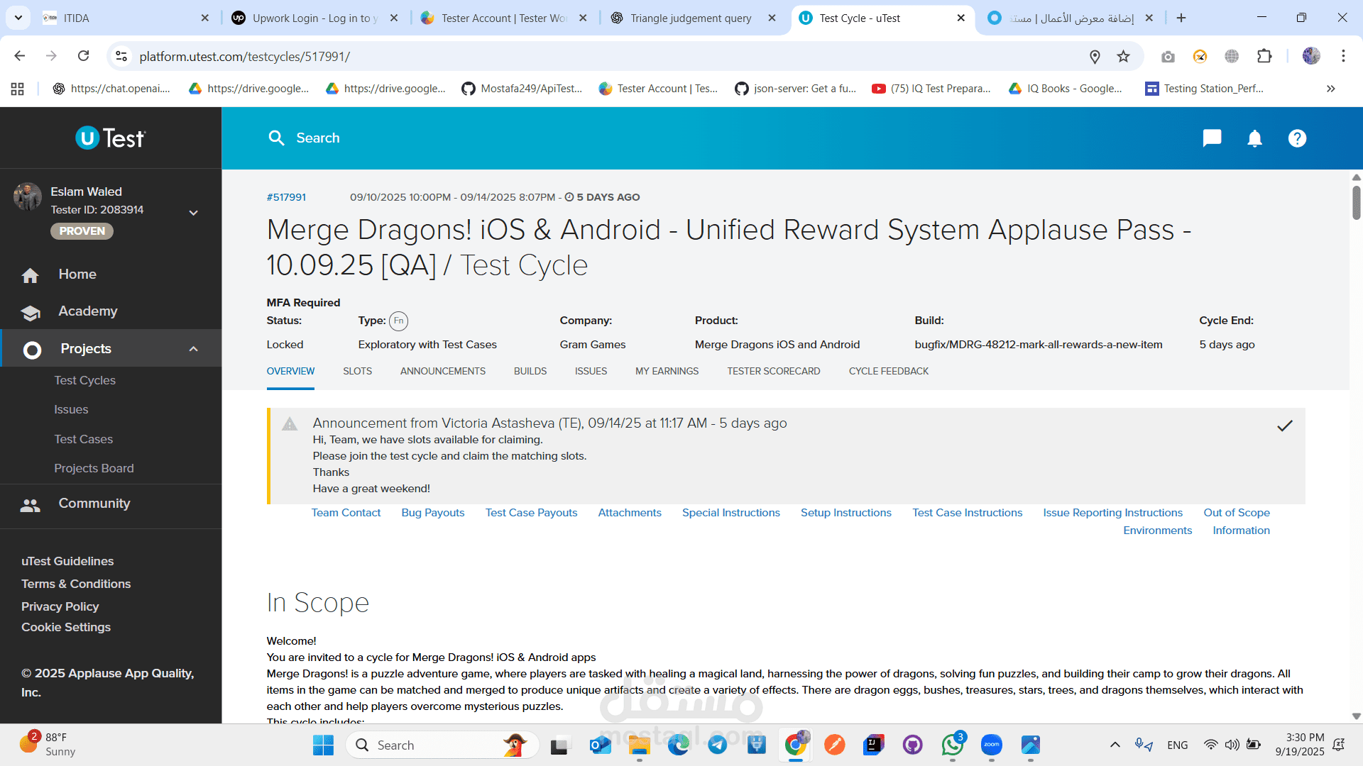 Merge Dragons! ( Android) – Unified Reward System – QA Test Cycle