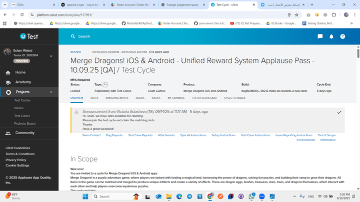 Merge Dragons! ( Android) – Unified Reward System – QA Test Cycle