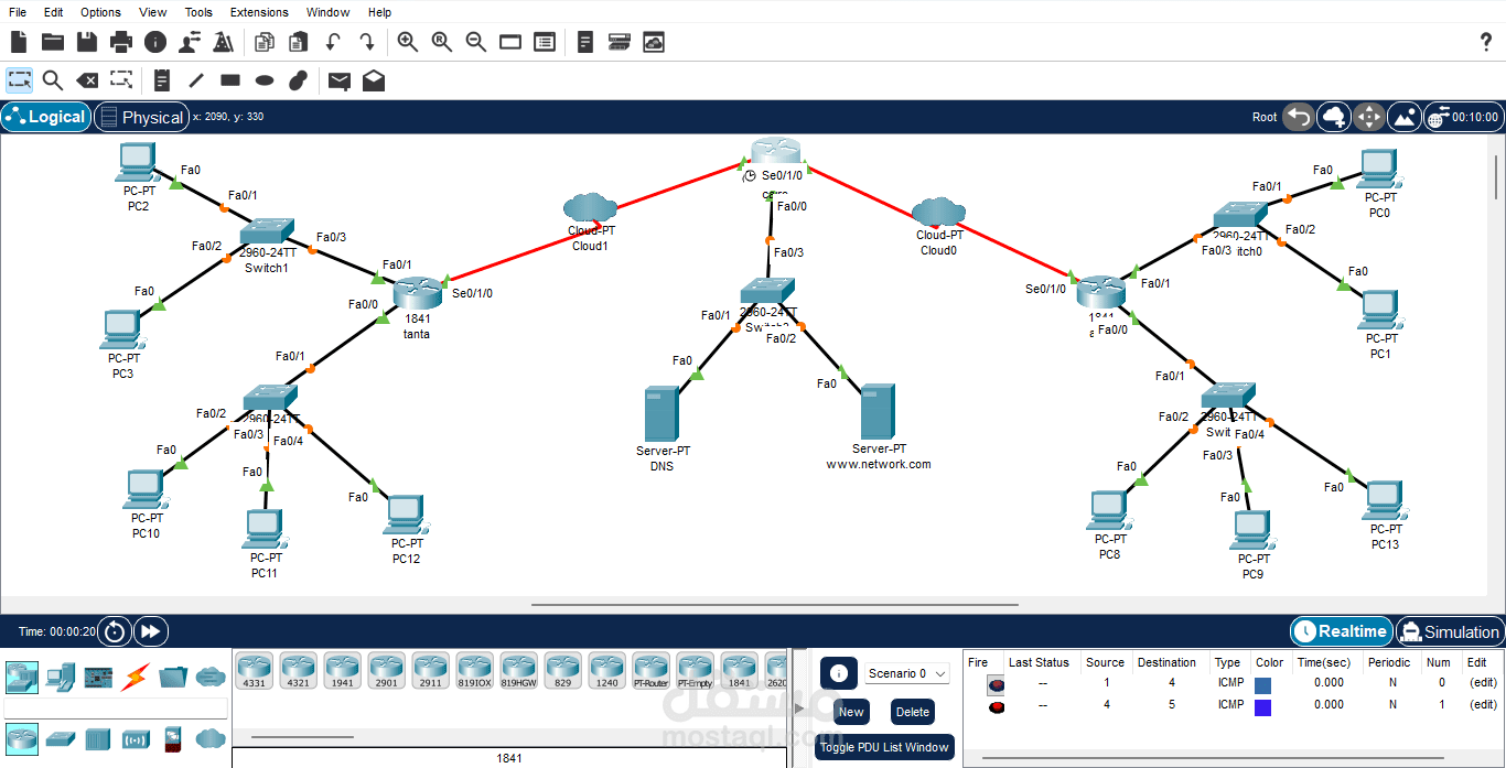 تصميم و تنفيذ شبكة متكاملة باستخدام cisco packet tracer