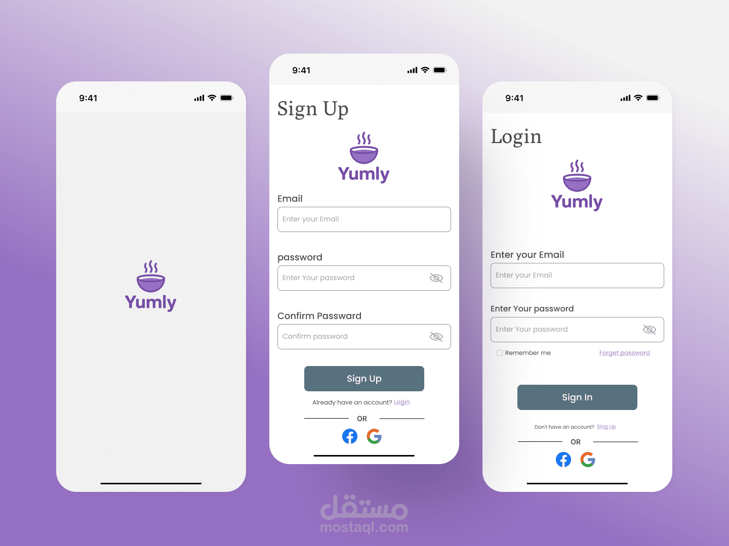 تصميم واجهات شاشات الدخول والتسجيل (Authentication Screens)
