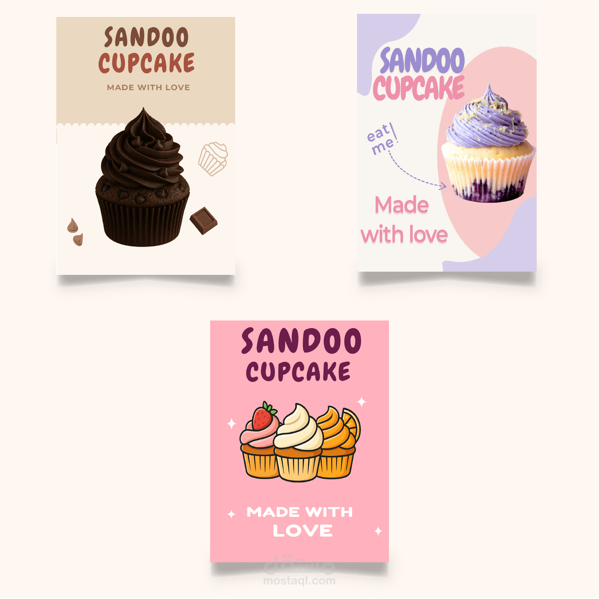 تصميم بوستات سوشيال ميديا لمشروع حلويات SANDOO CUPCAKE