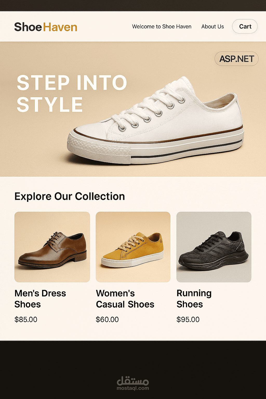 تصميم موقع Asp.net لشركة أحذية shoeHaven