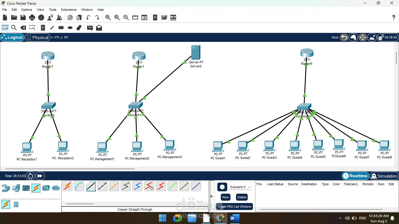 تصميم وتنفيذ شبكة فندق باستخدام Cisco Packet Tracer