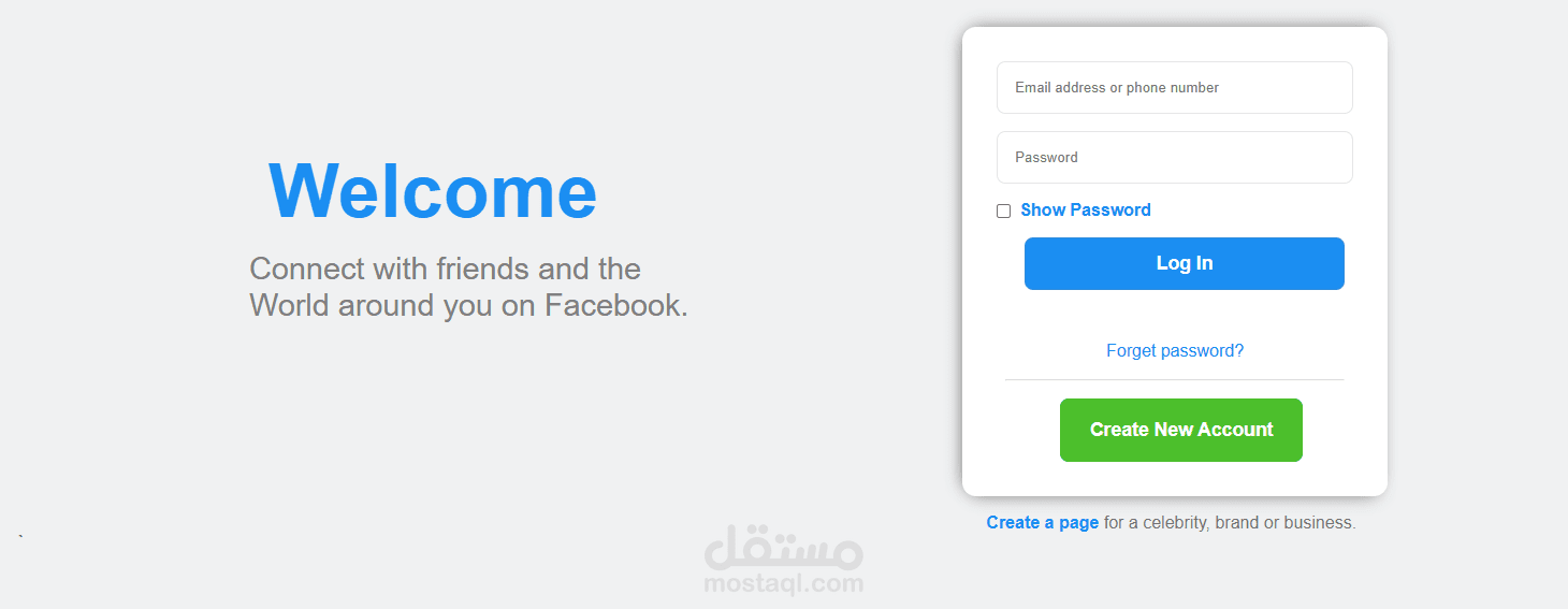 Facebook login page