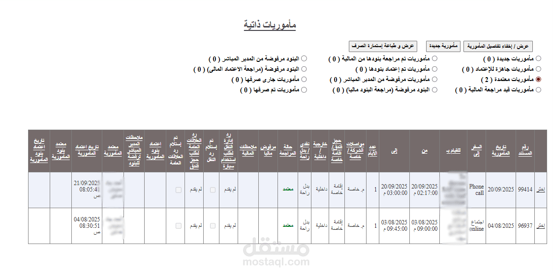 إدارة مأموريات العمل بالشركة للعاملين