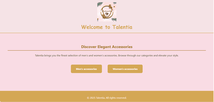 تصميم صفحة رئيسية (landing page)لمتجرإكسسوارات (Talentia Accessories)