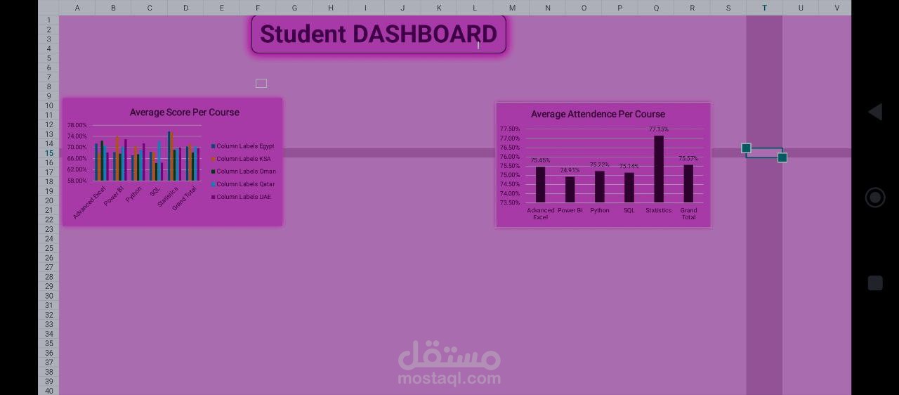 داش بورد باستخدام الاكسيل