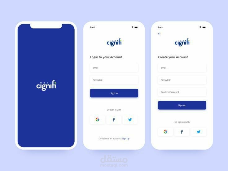 واجهات دخول وتسجيل نظيفة (Clean UI) - جاهزة للتطبيق على Flutter/React Native.