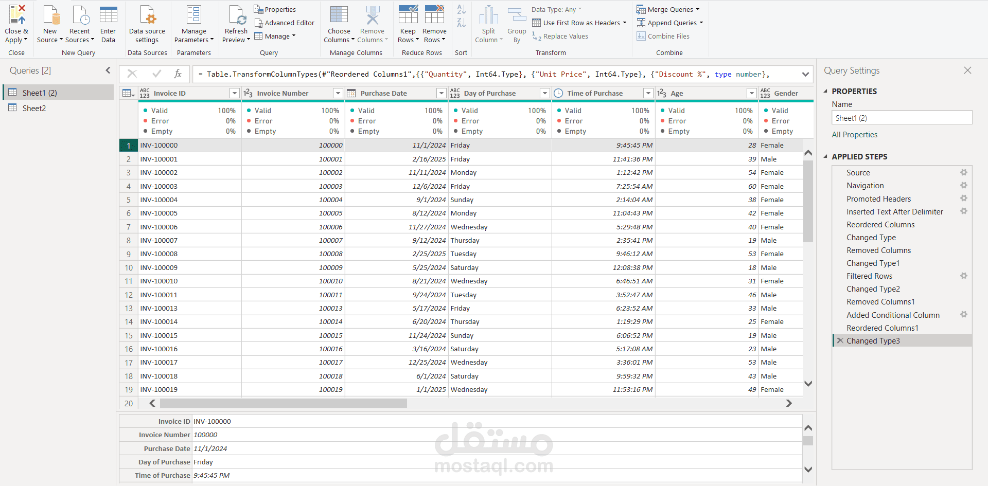 Data set cleaning and preprocessing using power bi
