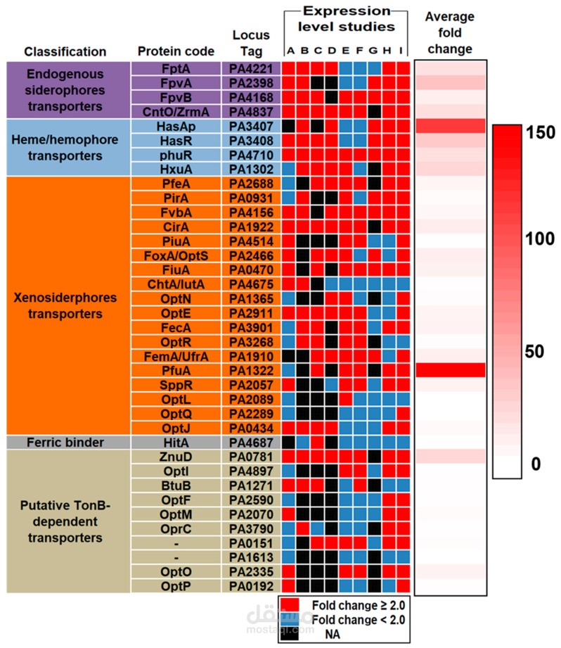 خريطة حرارية توضح مستوى تعبير الجينات (Heat map showing gene expression level)