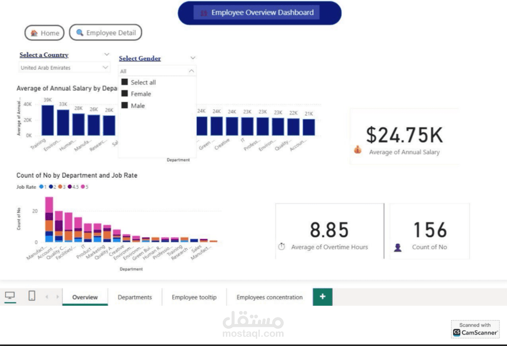 power BI dashboard for employees