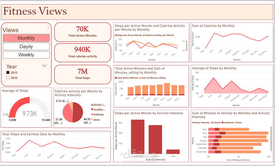 Different Views of Fitness dashboard