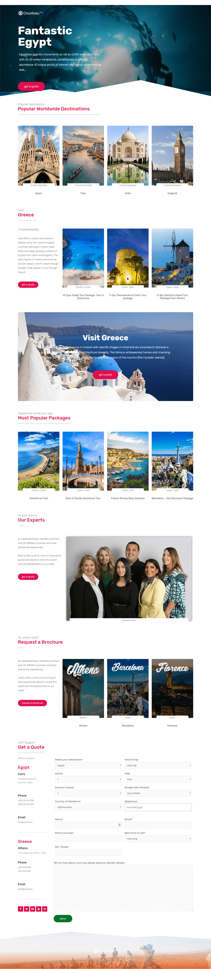 نموذج صفحة البداية Landing Page لموقع تعمل فى القطاع السياحى