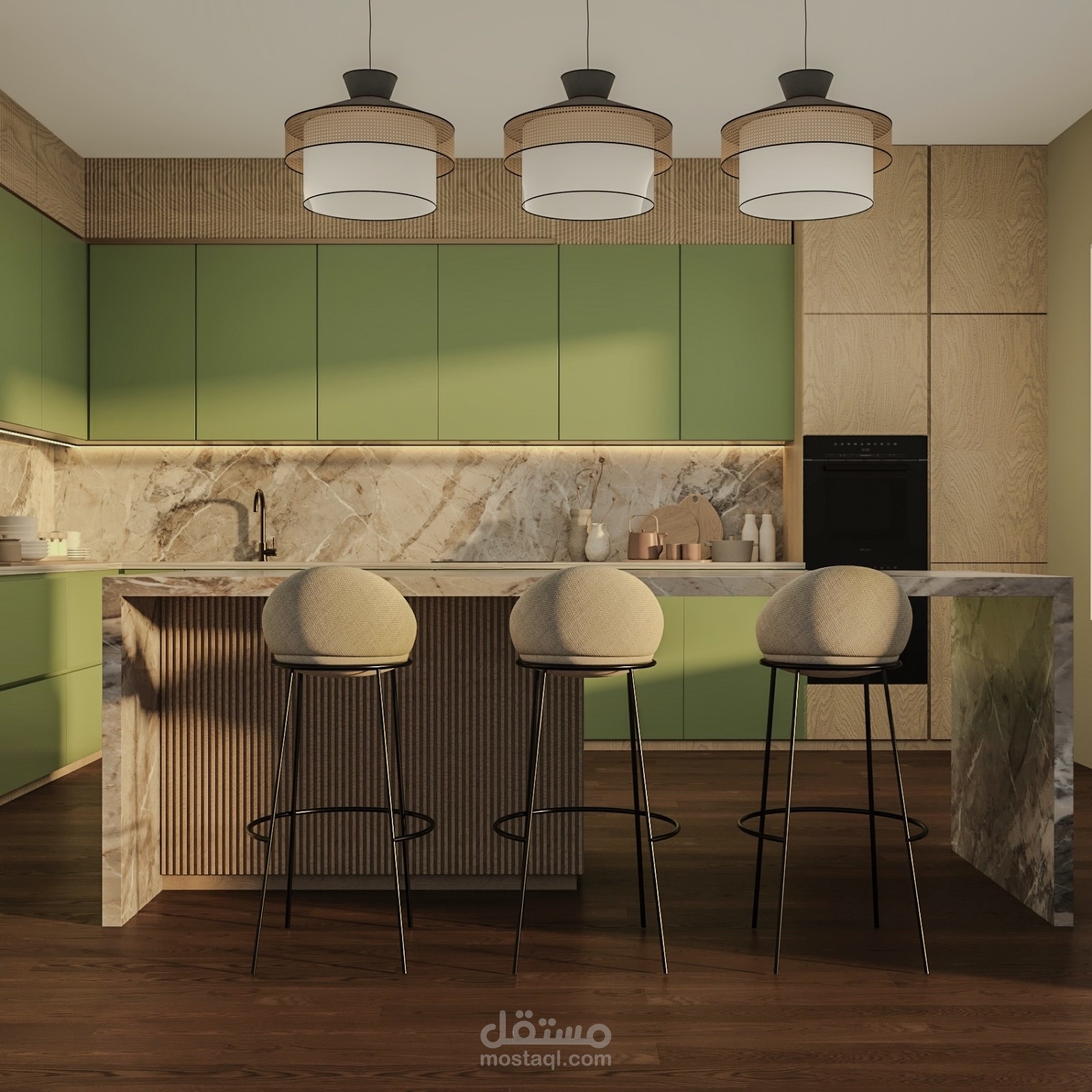 Modern Kitchen Design with Bold Colors & Luxury Touches