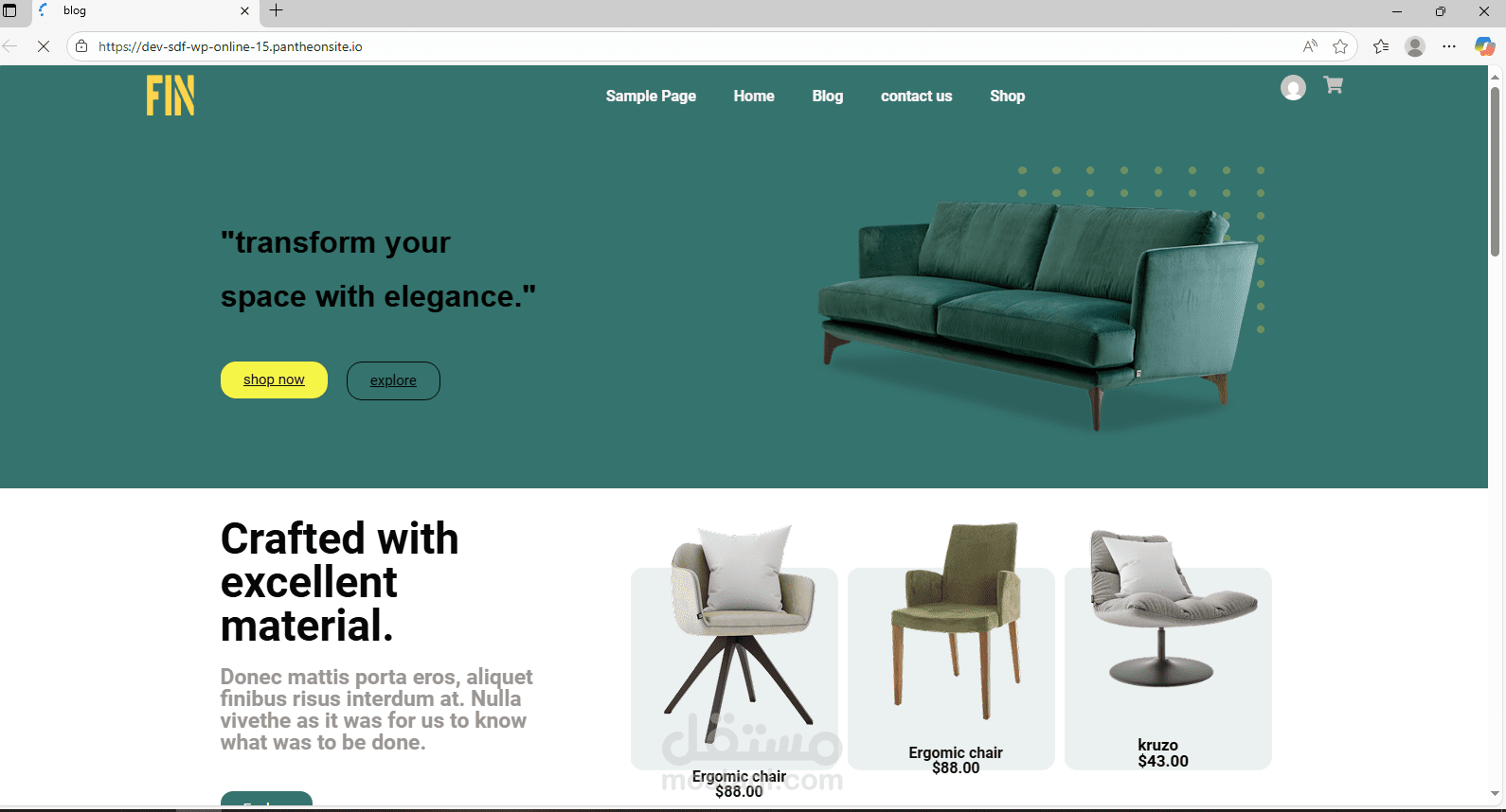 A commercial website for furniture