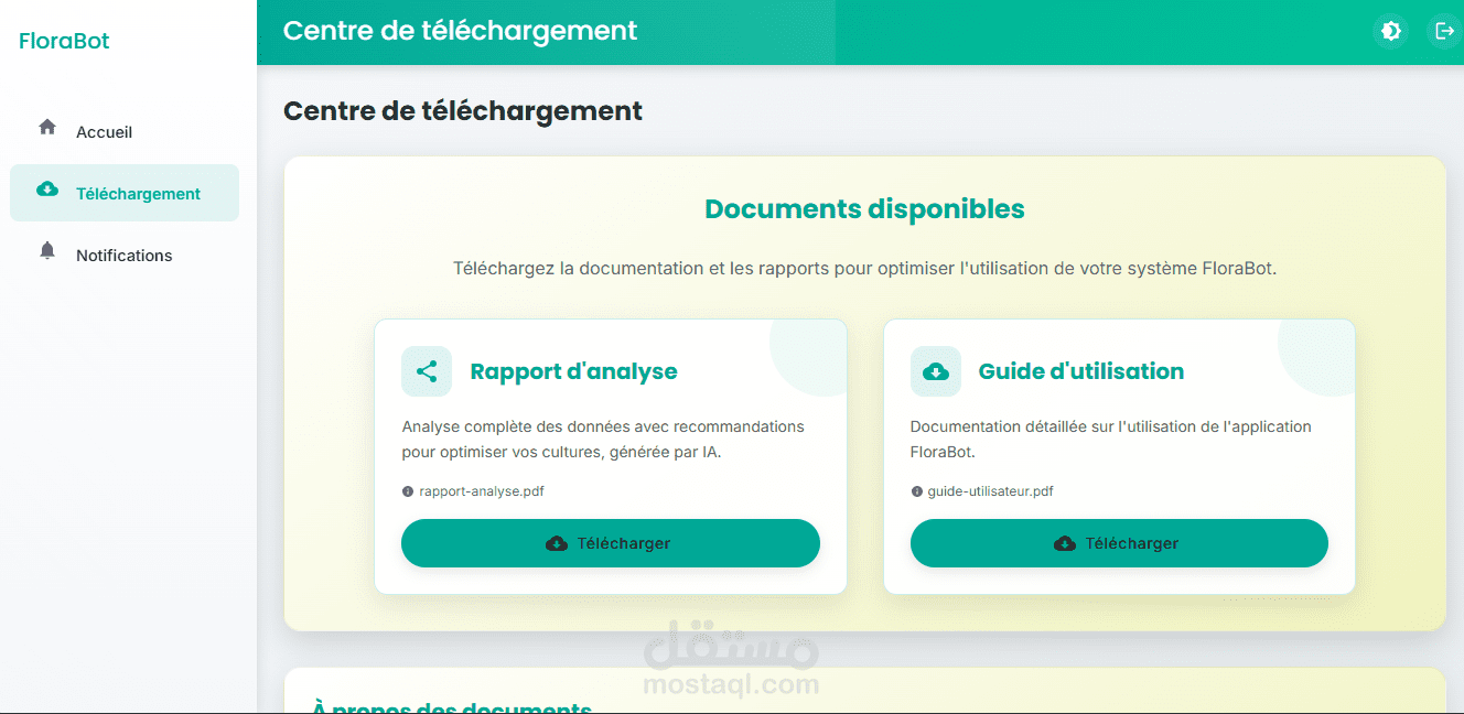 لوحة تحكم ذكية (Dashboard) لعرض بيانات الحرارة والرطوبة ودرجة الحموضة والإضاءة في serre باستخدام MERN