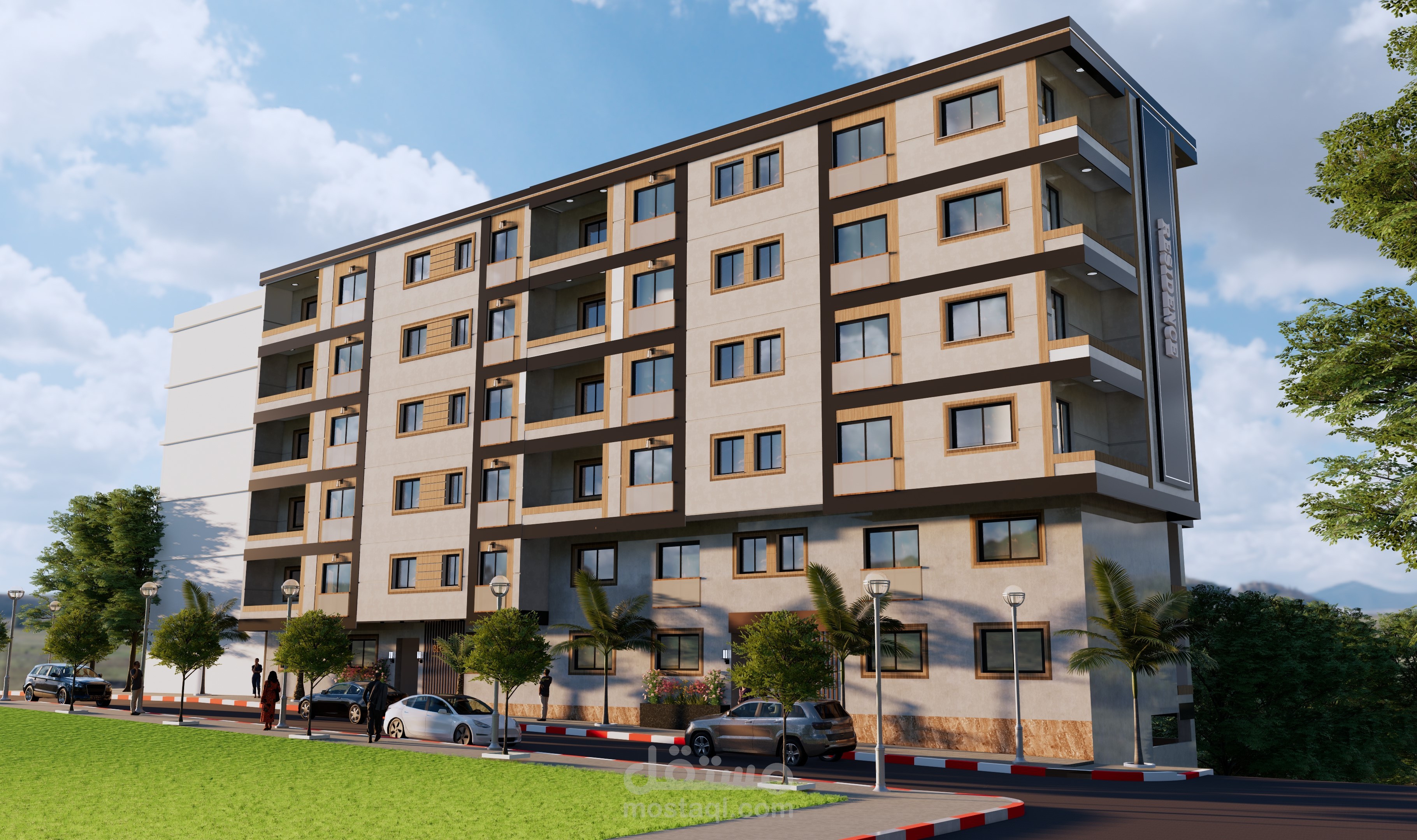 مشروع تصميم خارجي لبنايتين سكنيتين بنمط عصري – 3D