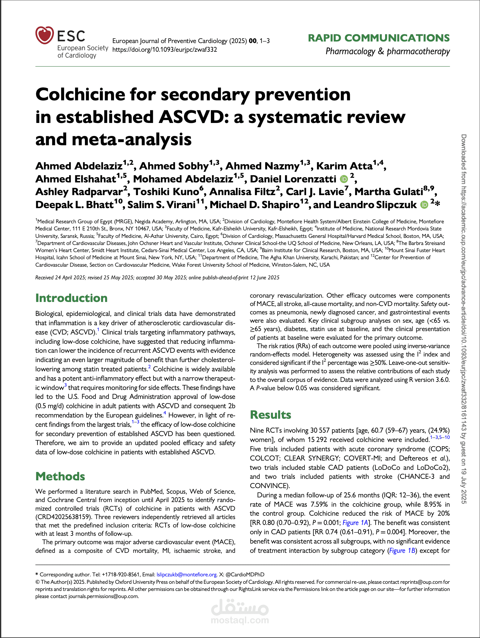 Colchicine for secondary prevention in established ASCVD: a systematic review and meta-analysis