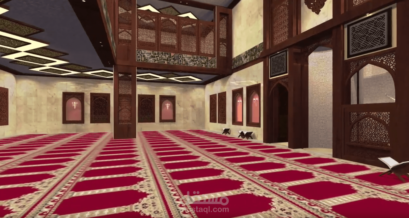 تصميم داخلي لمسجد من طابقين | مستقل