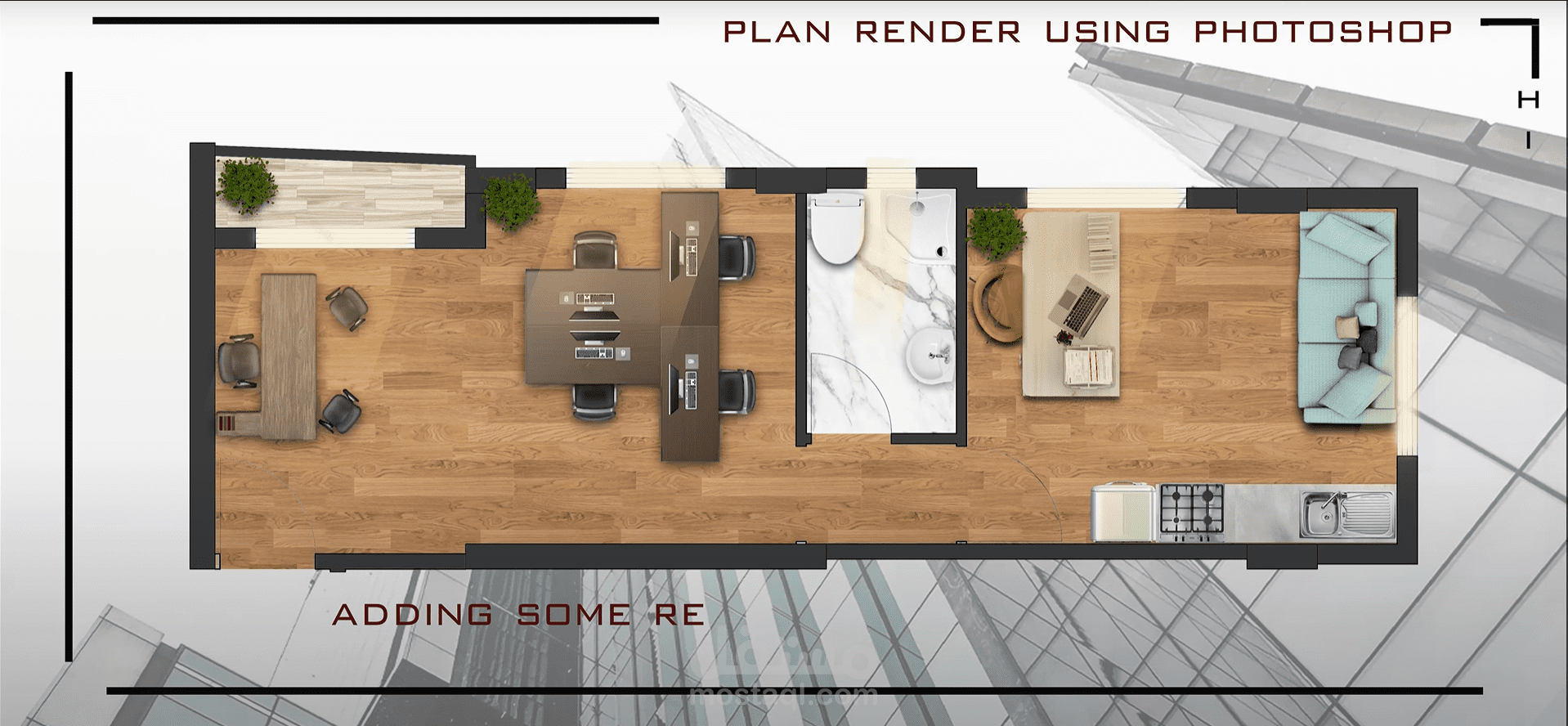 تصميم داخلي لمسقط معماري 2d مع الإظهار المعماري