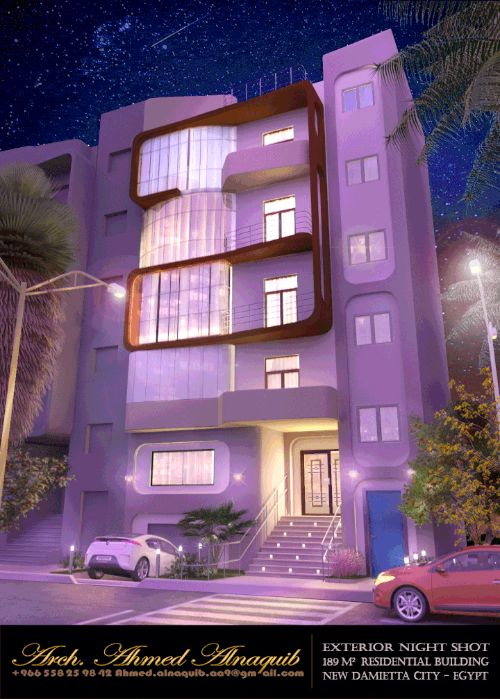 Residential Building - Exterior Night Shot - Modern Facade