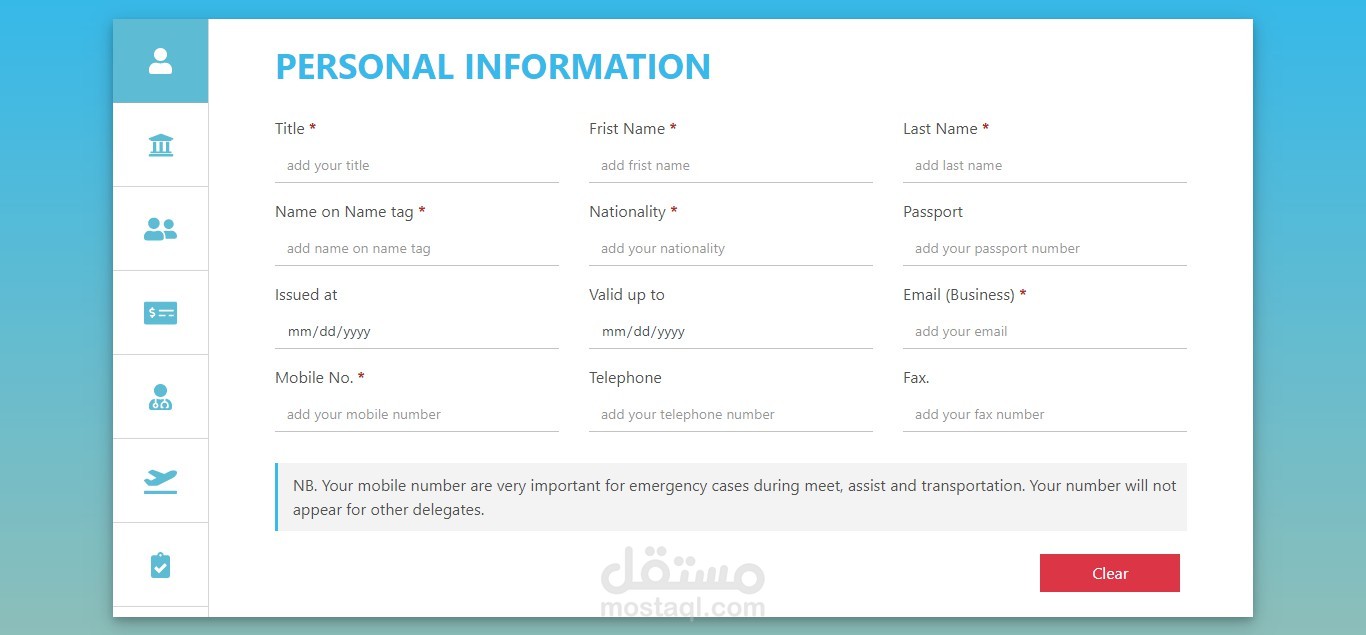 Registration form