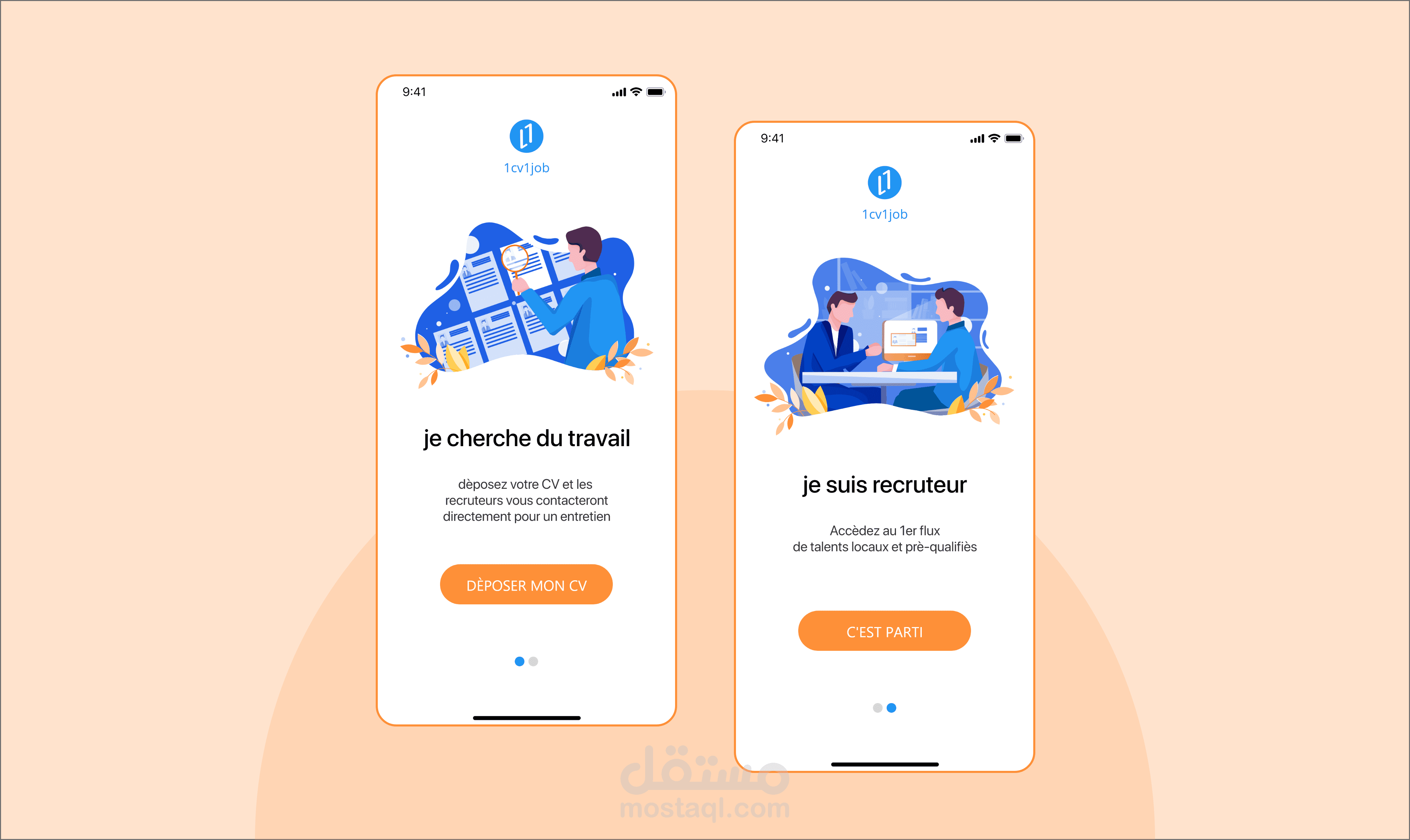 1CV1Job App onboarding design