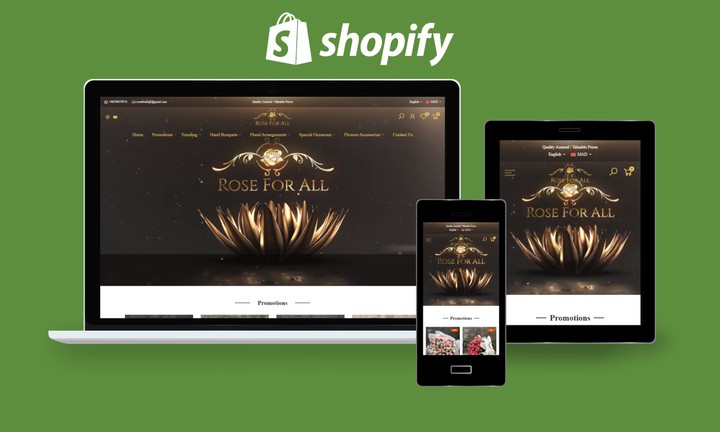 متجر انجليزي لعلامة تجارية متخصصة في الورود والهدايا على منصة شوبيفاي Shopify