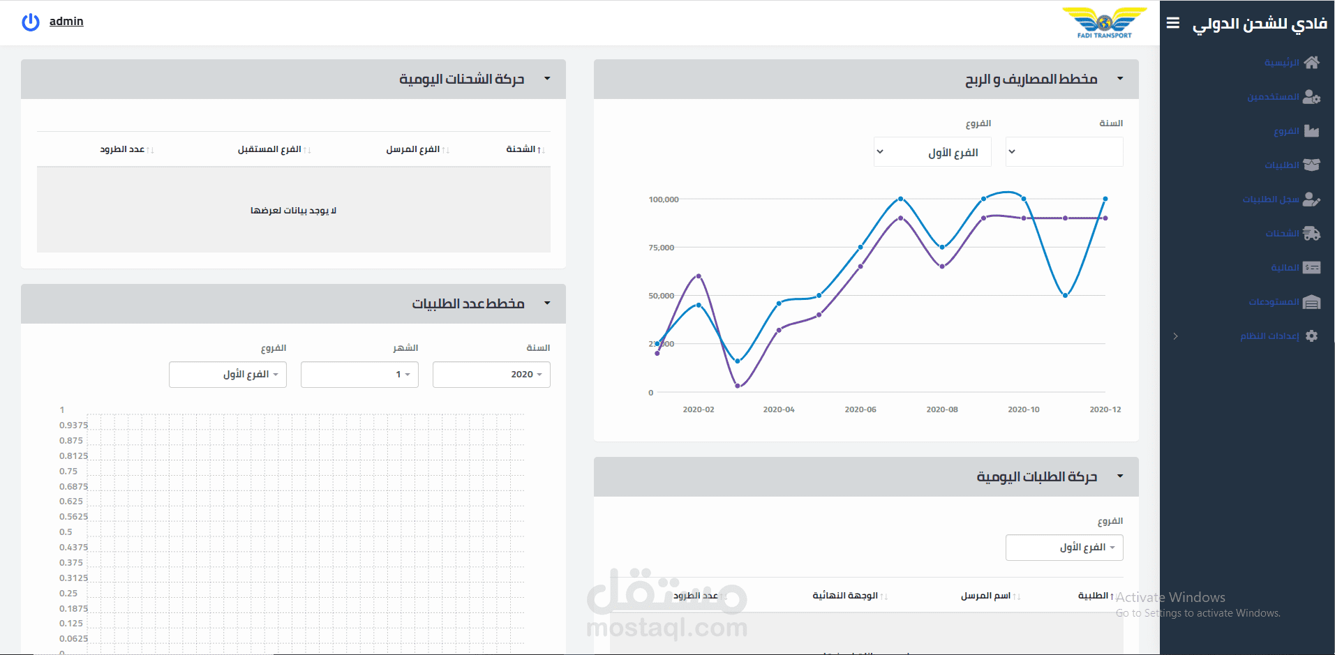 تطبيق ويب لإدارة شركات الشحن