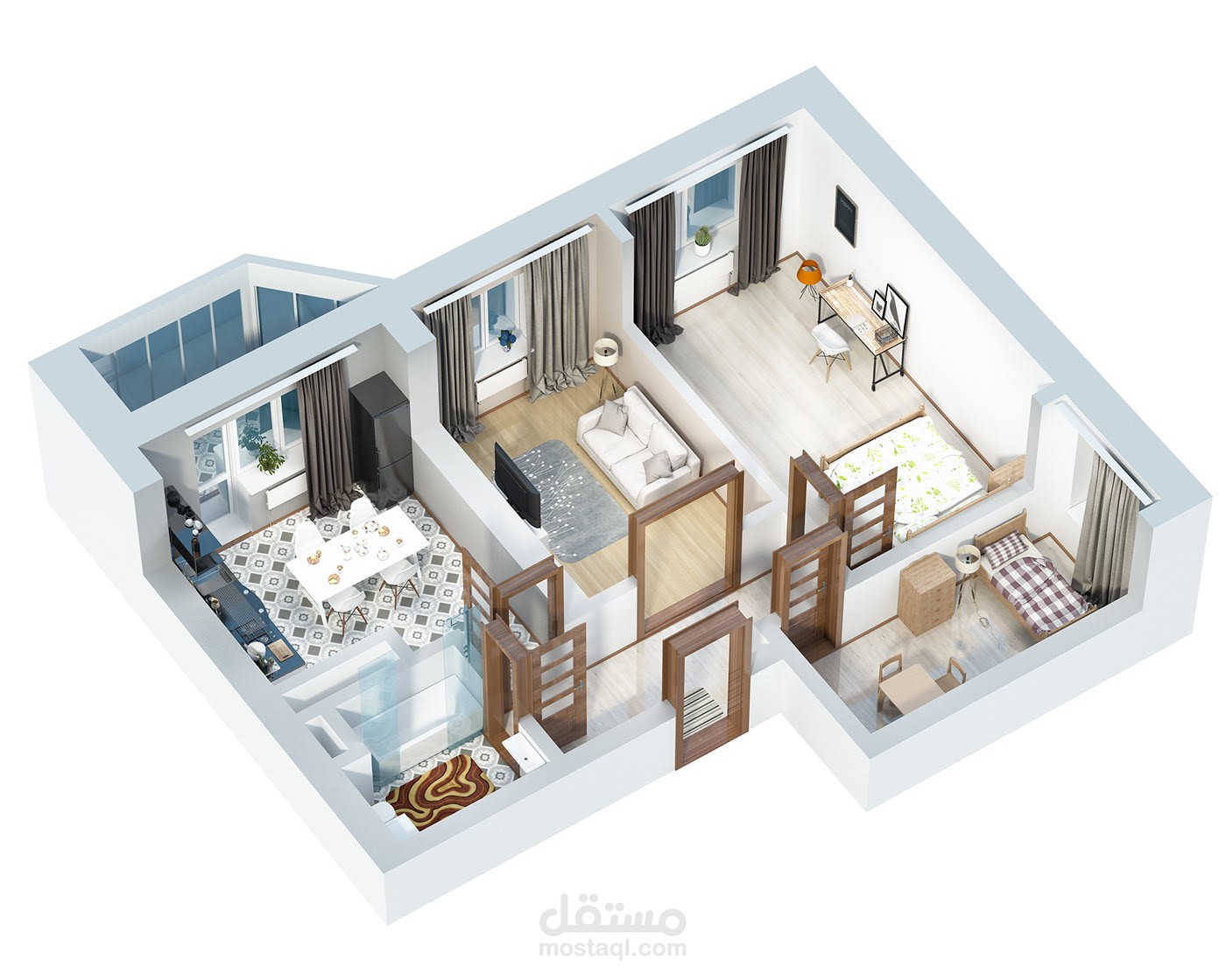 3D In Door توضيحي للفراغات والمساحات والحركة  ...