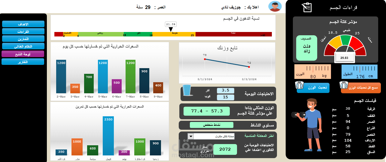 برنامج تغذية عن طريق الاكسل (لحساب السعرات وعمل جداول تغذية ومتابعة)