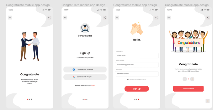 Congratulate mobile app design