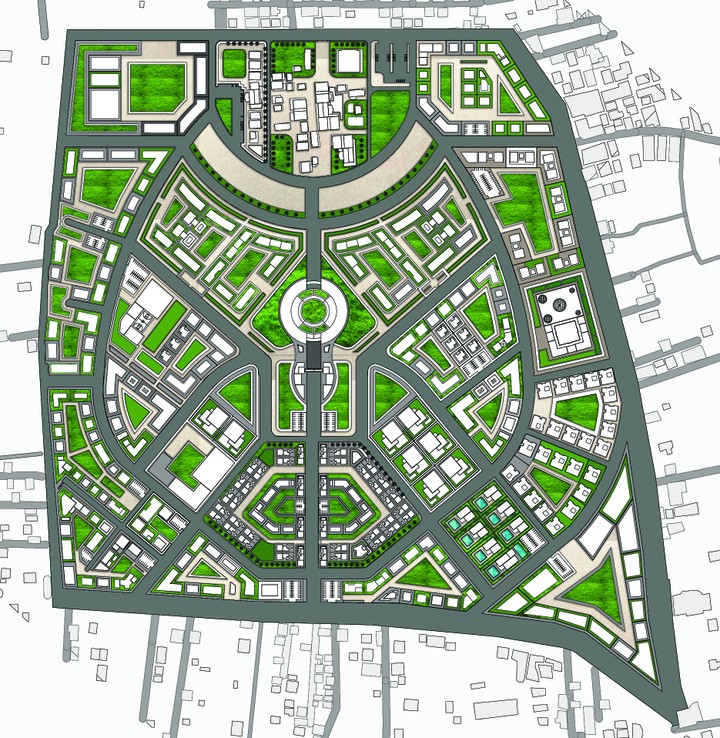 تصميم وتخطيط مدينة كاملة من المباني والقسائم .