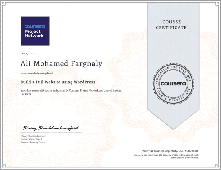 شهادة معتمدة في تصميم مواقع ومدونات Wordpress وتعديلها من Coursera