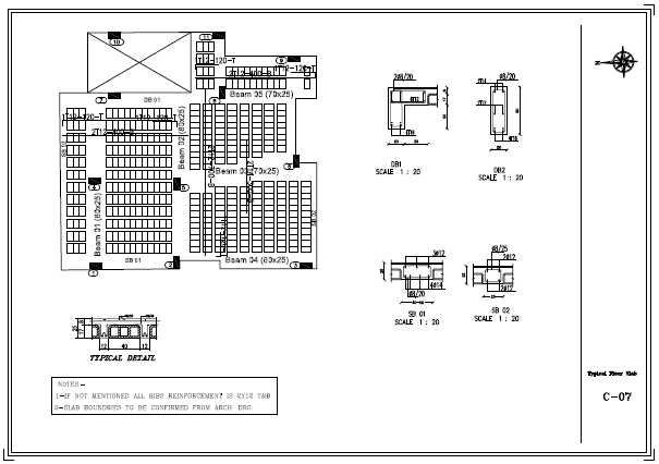 مخطط انشائي مع التفاصيل كاملة لمبنى سكني