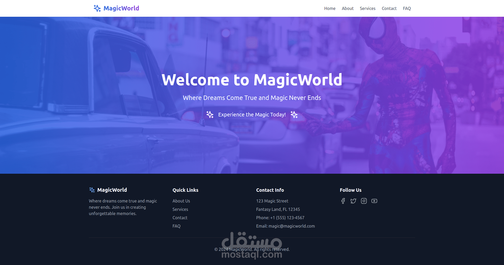 تطوير موقع MagicWorld باستخدام React وTailwind CSS