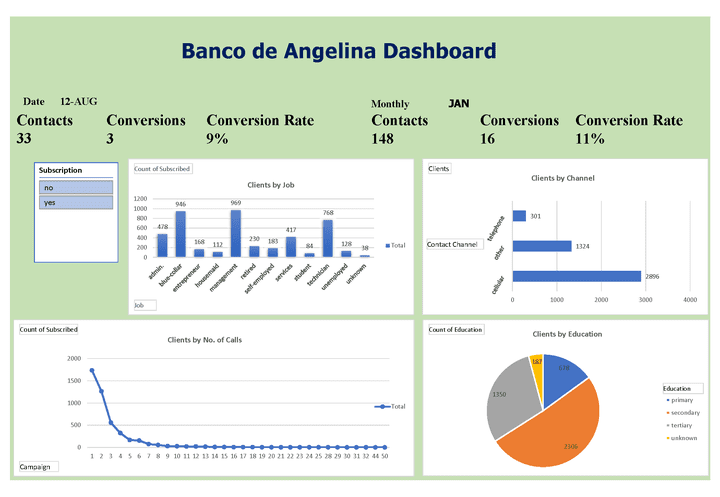 داشبورد تفاعلي على إكسيل Bank Data Excel Dashboard