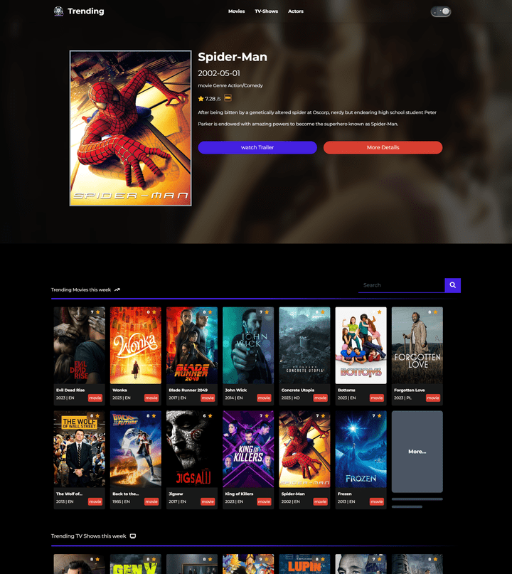 Trending Movies Website - ReactJs