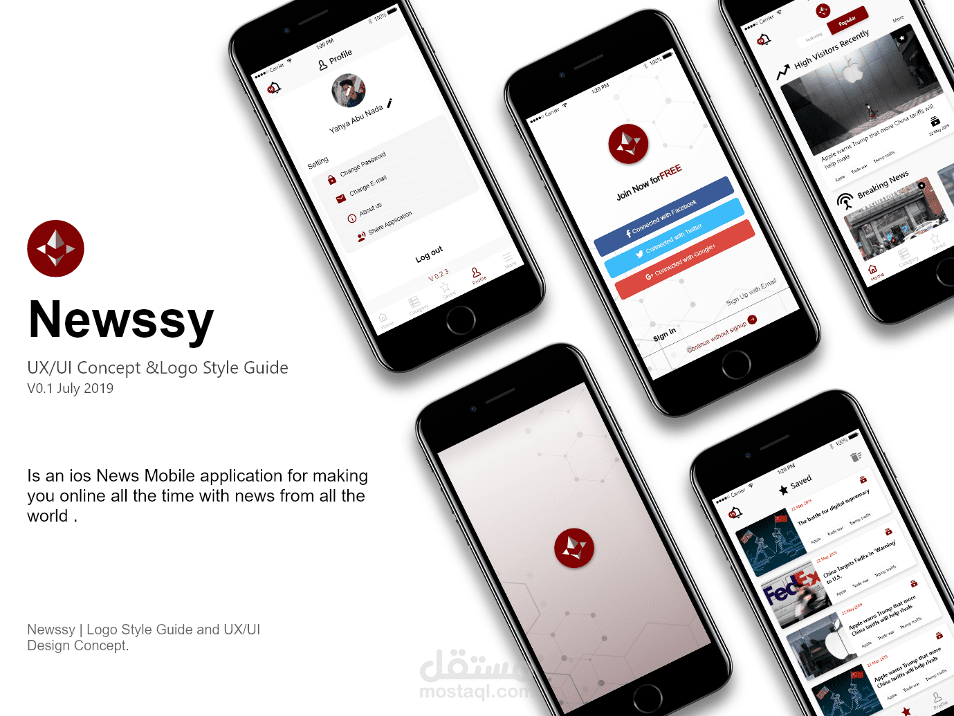 Newssy | Logo Style Guide and UX/UI Design Concept.